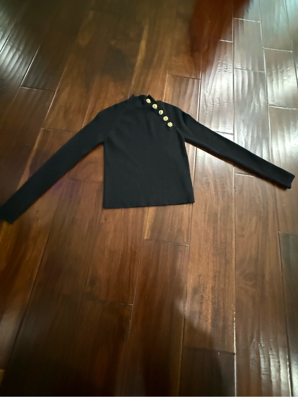Zara Black Knit Top with Gold Button Accents